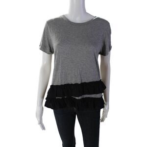 Scripted Womens Ruffle Detail Short Sleeve Pullover T-Shirt Top Gray Size M